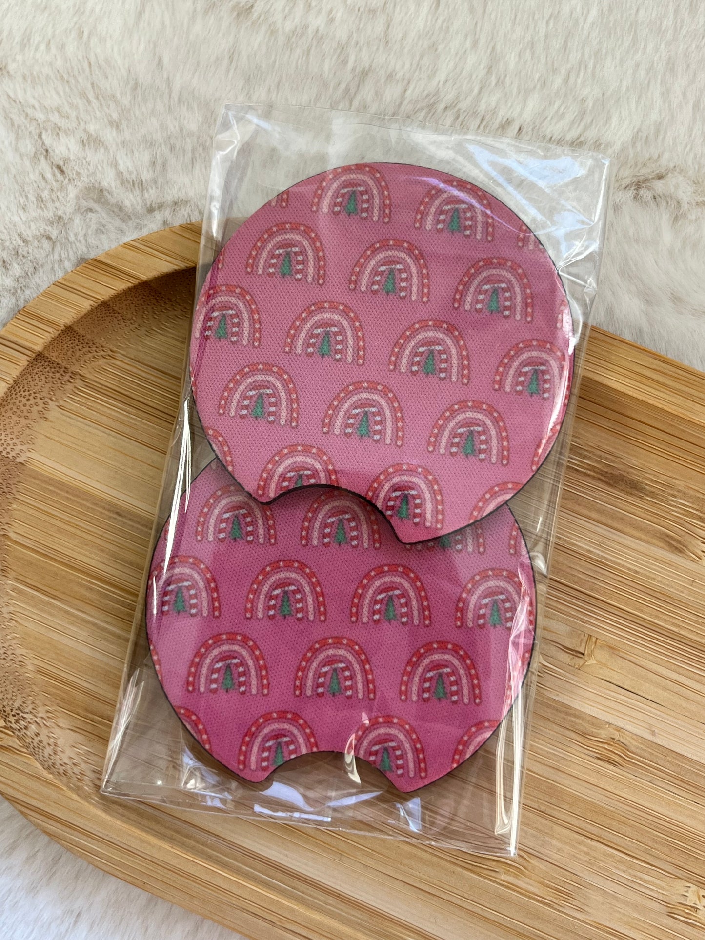 CHRISTMAS RAINBOW CAR COASTERS
