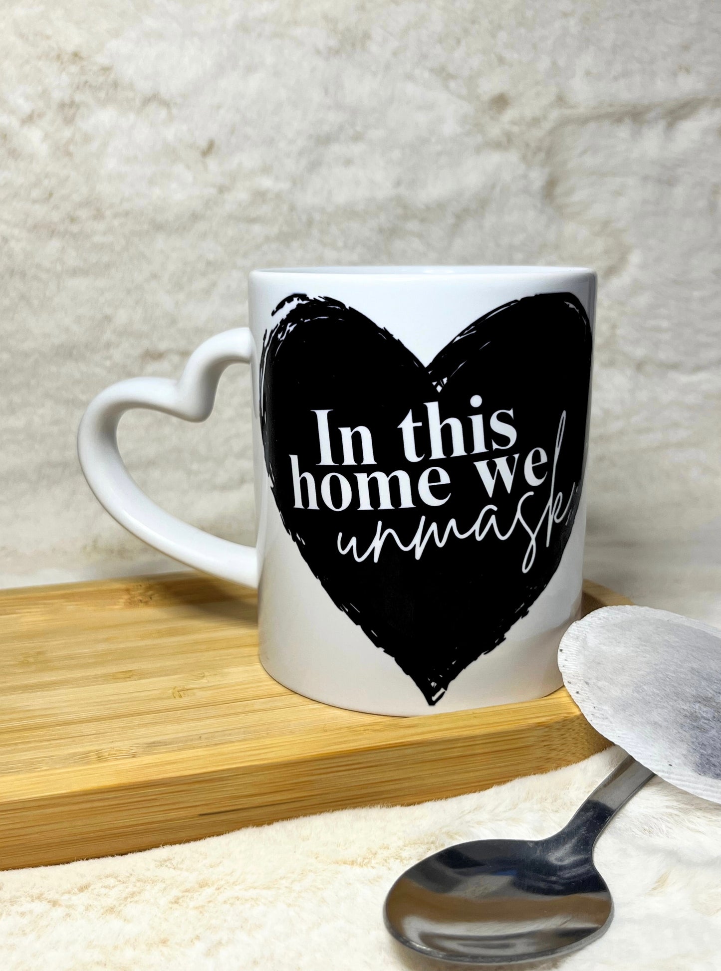 IN THIS HOME WE UNMASK MUG