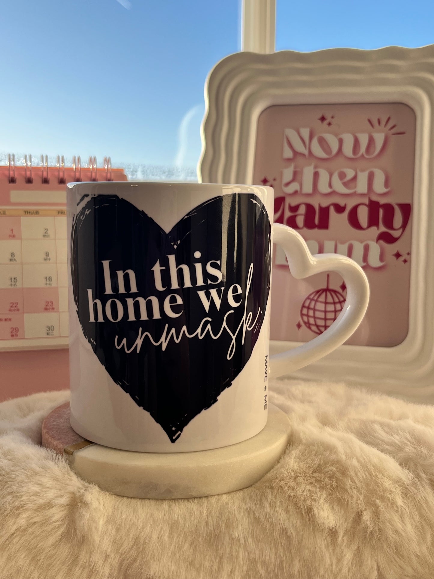 IN THIS HOME WE UNMASK MUG